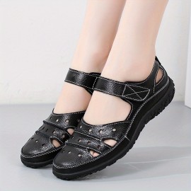 Women's Hollow Out Closed Toe Sandals, Summer Non-slip Cut-out Shoes, Casual Faux Leather Sandals