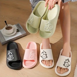 Cute Kitty Pattern EVA Slides, Solid Color Wear-resistant Indoor Shoes, Quick Drying Bathroom Slides