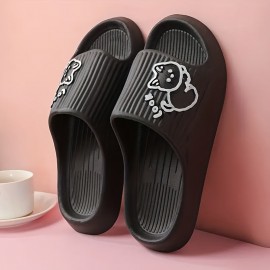 Cute Kitty Pattern EVA Slides, Solid Color Wear-resistant Indoor Shoes, Quick Drying Bathroom Slides