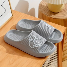 Cute Kitty Pattern EVA Slides, Solid Color Wear-resistant Indoor Shoes, Quick Drying Bathroom Slides