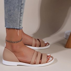 Women's Minimalist Flat Sandals, Solid Color Open Toe Non-slip PVC Soft Sole Slippers, Casual Beach Slides