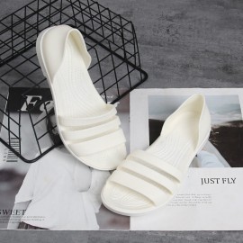 Women's Minimalist Flat Sandals, Solid Color Open Toe Non-slip PVC Soft Sole Slippers, Casual Beach Slides