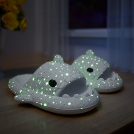 Women's Luminous Shark House Slides, Summer Soft Sole Pillow Slides, Anti-skid Home Slides