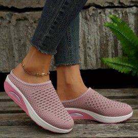 Women's Breathable Mesh Mule Sneakers, Casual Slip On Air Cushion Shoes, Comfy Arch Support Shoes
