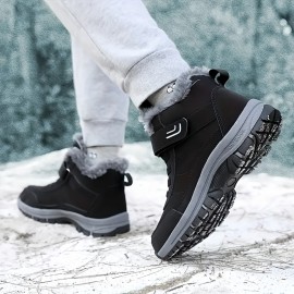 Women's Solid Color Sneakers, High-top Velvet Warm Fuzzy Soft Sole Shoes, Winter Non-slip Comfy Shoes