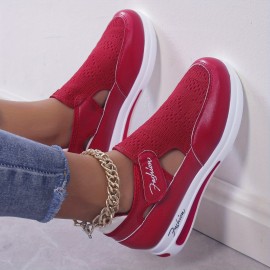 Women's Breathable Knit Wedge Sneakers, Casual Cut Out Design Shoes, Women's Non Slip Platform Shoes