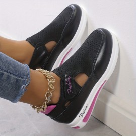 Women's Breathable Knit Wedge Sneakers, Casual Cut Out Design Shoes, Women's Non Slip Platform Shoes
