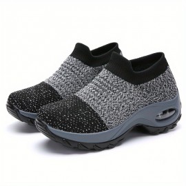 Women's Breathable Knit Sneakers, Comfortable Low Top Slip On Shoes, Women's Air Cushion Shoes