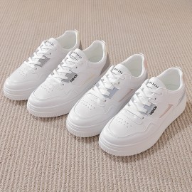 Women's Platform Skate Shoes, Colorblock Round Toe Low Top Sneakers, Versatile Sports Shoes