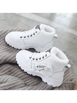 Women's Casual High Top Shoes, Winter Plush Lined Warm Shoes, Thick Soled Lace-up Sports Shoes