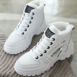 Women's Casual High Top Shoes, Winter Plush Lined Warm Shoes, Thick Soled Lace-up Sports Shoes