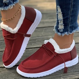 Winter plush lined flat shoes, Women's low top slip on shoes, women's footwear
