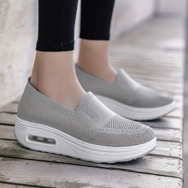 Women's Breathable Knit Sneakers, Casual Slip On Platform Shoes, Women's Comfortable Air Cushion Shoes