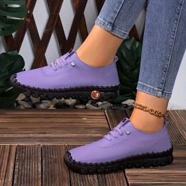 Women's Flat Sneakers, Casual Lace Up Outdoor Shoes, Women's Comfortable Low Top Shoes