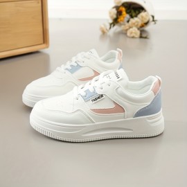 Women's Colorblock Flatform Sneakers, Lace Up Low-top Round Toe Non-slip Skate Shoes, Versatile Sporty Shoes
