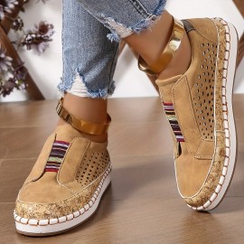 Women's Solid Color Casual Sneakers, Slip On Soft Sole Platform Walking Shoes, Breathable Low-top Loafers