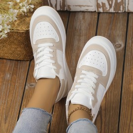 Women's Colorblock Mesh Sneakers, Lace Up Low-top Round Toe Flatform Outdoor Shoes, Versatile Comfy Sporty Shoes