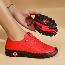 Women's Soft Sole Sneakers, Casual Lace Up Faux Leather Loafers, Lightweight Low Top Walking Shoes