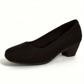 Women's All-Match Court Pumps, Classic Slip On Chunky Mid Heels, Office Business Work Shoes