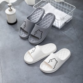 Cartoon Decor Pillow Slides, Slip On Soft Sole Platform Casual Summer Slides, Non-slip Shower Slides