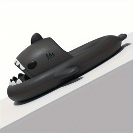 Unisex Creative Shark Design Slides, Solid Color Soft Sole Open Toe EVA Bathroom Shoes, Indoor & Outdoor Beach Pillow Slides