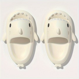 Unisex Creative Shark Design Slides, Solid Color Soft Sole Open Toe EVA Bathroom Shoes, Indoor & Outdoor Beach Pillow Slides