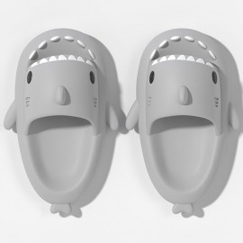 Unisex Creative Shark Design Slides, Solid Color Soft Sole Open Toe EVA Bathroom Shoes, Indoor & Outdoor Beach Pillow Slides