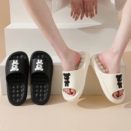 Women's Kawaii Teddy Bear Pillow Slides, Solid Color Cute Cartoon Non-slip Massage Slippers, Indoor Bathroom Shoes
