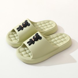 Women's Kawaii Teddy Bear Pillow Slides, Solid Color Cute Cartoon Non-slip Massage Slippers, Indoor Bathroom Shoes