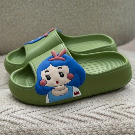 Women's Cartoon Pillow Slides, Kawaii Soft Sole Non Slip Wear-resistant Shoes, Home Bathroom EVA Slides