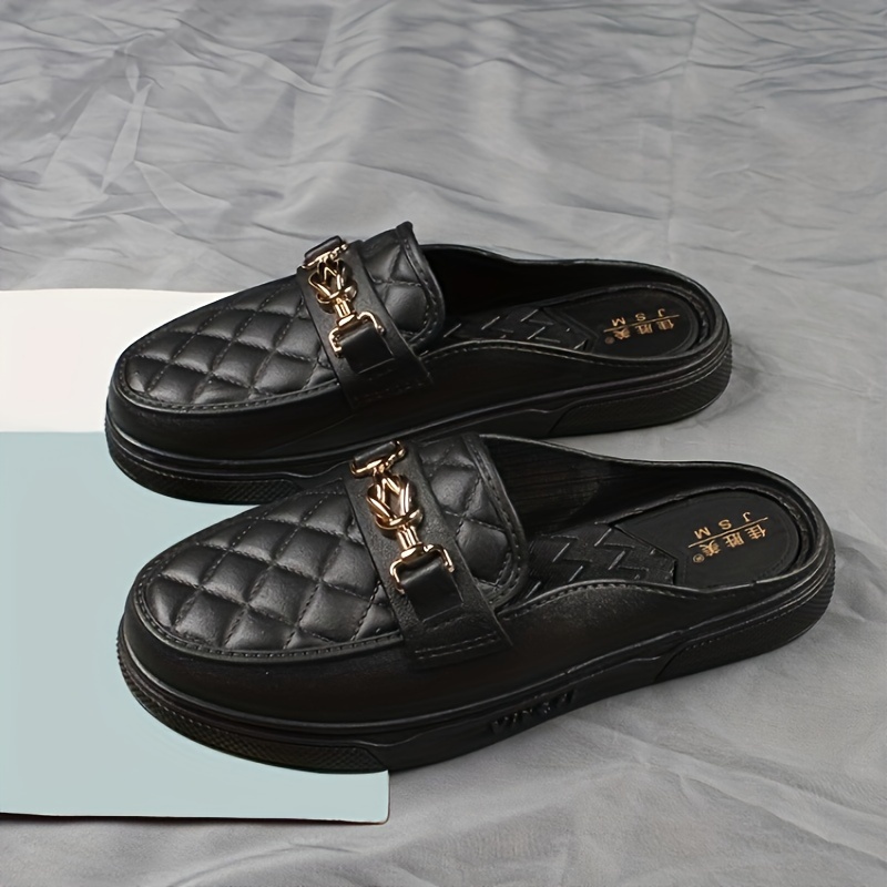 womens buckle decor flat mules fashion round toe slip on slide sandals all match daily outdoor slides details 4