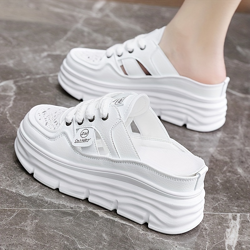 womens breathable platform mule sneakers casual cutout design lace up shoes comfortable summer shoes details 9